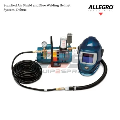 Allegro Supplied Air Shield and Blue Welding Helmet System, Deluxe - One-Worker Deluxe Shield & Welding Helmet System, 50' Airline Hose & ADF
