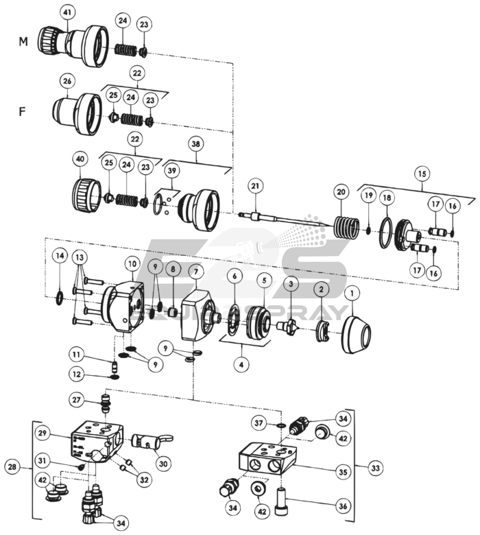 Binks AG362P automatic spray gun exploded view Binks AG362P automatic spray gun exploded parts view
